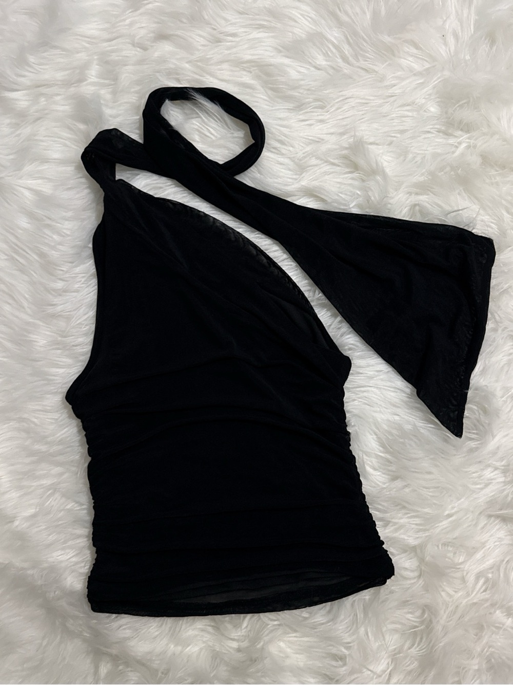 One-Shoulder Black Ruched Tank Top - Picture 5 of 5